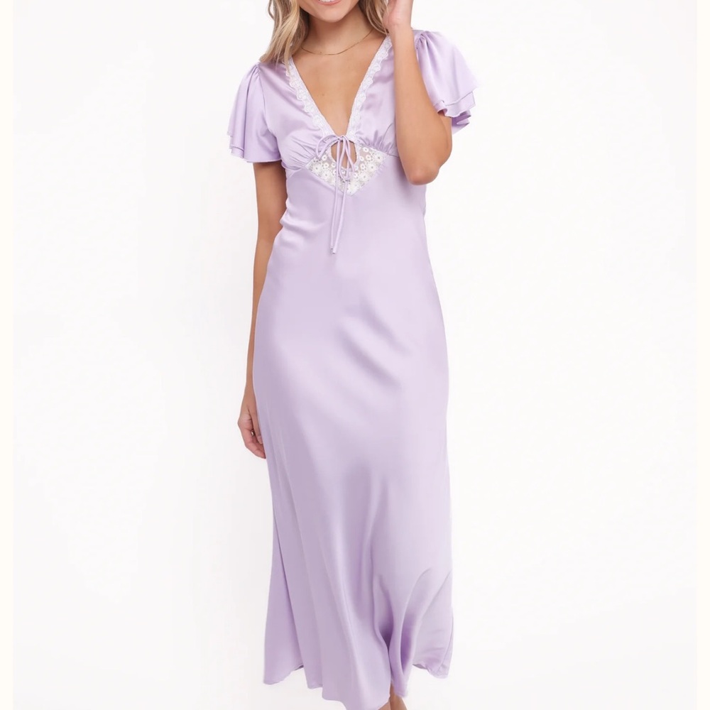 Petal & Pup Lavender Satin Maxi Dress